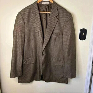 Vintage Chaps Ralph Lauren Houndstooth Silk Wool Blazer Size 48T